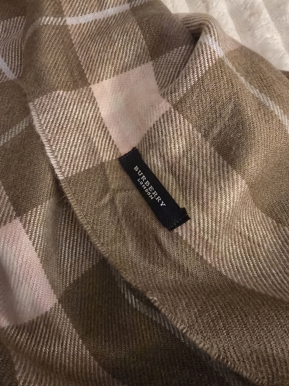 Tan & Pink Plaid Cashmere Scarf